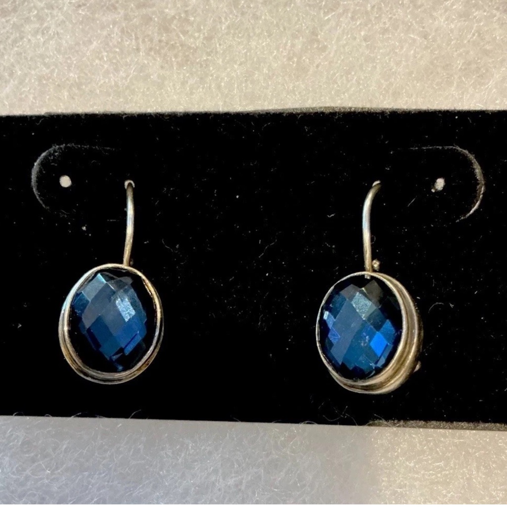 Gorgeous 925 Sterling Silver Ati Drop Earrings Blue Faceted Quartz-Pre-Owned-Guc 39$